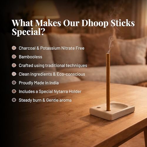Nytarra Dhoop Sticks Pack of 6, 120 pcs Natural Incense Sticks + Free Ceramic Holders, for Pooja, Aarti, No Charcoal | Mogra, Lotus, Loban Kapoor, Lavender, Kesar Chandan, Gulab | No Bamboo - Image 5
