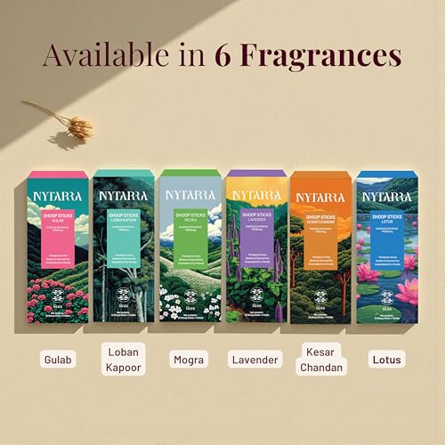 Nytarra Dhoop Sticks Pack of 6, 120 pcs Natural Incense Sticks + Free Ceramic Holders, for Pooja, Aarti, No Charcoal | Mogra, Lotus, Loban Kapoor, Lavender, Kesar Chandan, Gulab | No Bamboo - Image 3