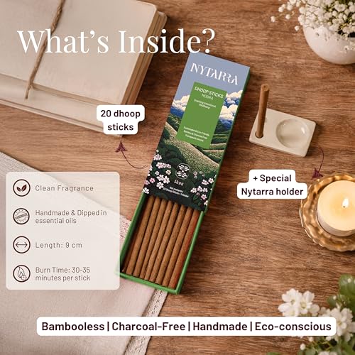 Nytarra Dhoop Sticks Pack of 6, 120 pcs Natural Incense Sticks + Free Ceramic Holders, for Pooja, Aarti, No Charcoal | Mogra, Lotus, Loban Kapoor, Lavender, Kesar Chandan, Gulab | No Bamboo - Image 2