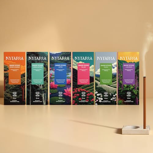Nytarra Dhoop Sticks Pack of 6, 120 pcs Natural Incense Sticks + Free Ceramic Holders, for Pooja, Aarti, No Charcoal | Mogra, Lotus, Loban Kapoor, Lavender, Kesar Chandan, Gulab | No Bamboo - Image 1