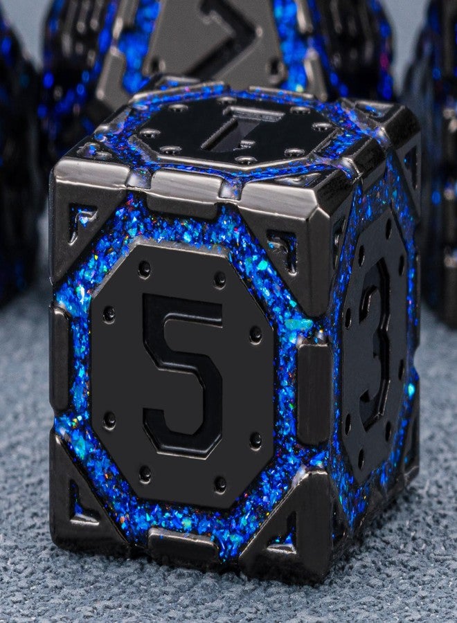 weyano DND Metal Dice Set with Cracks, Polyhedral Dice for RPG D&D Dungeons and Dragons RPG TTRPG D and D 7-Die with Gift Case (Black Nickel Sapphire Blue) - Image 2