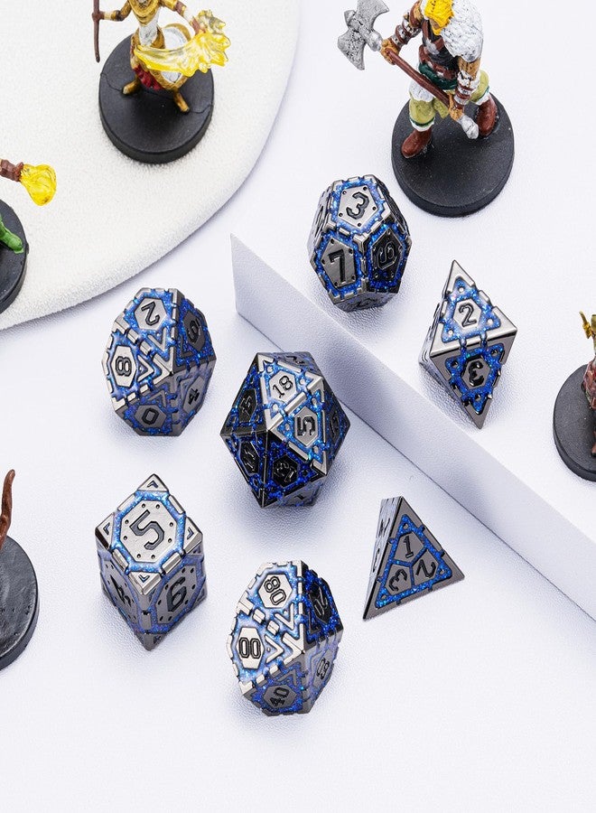 weyano DND Metal Dice Set with Cracks, Polyhedral Dice for RPG D&D Dungeons and Dragons RPG TTRPG D and D 7-Die with Gift Case (Black Nickel Sapphire Blue) - Image 3