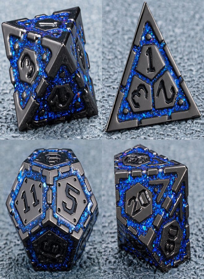 weyano DND Metal Dice Set with Cracks, Polyhedral Dice for RPG D&D Dungeons and Dragons RPG TTRPG D and D 7-Die with Gift Case (Black Nickel Sapphire Blue) - Image 5