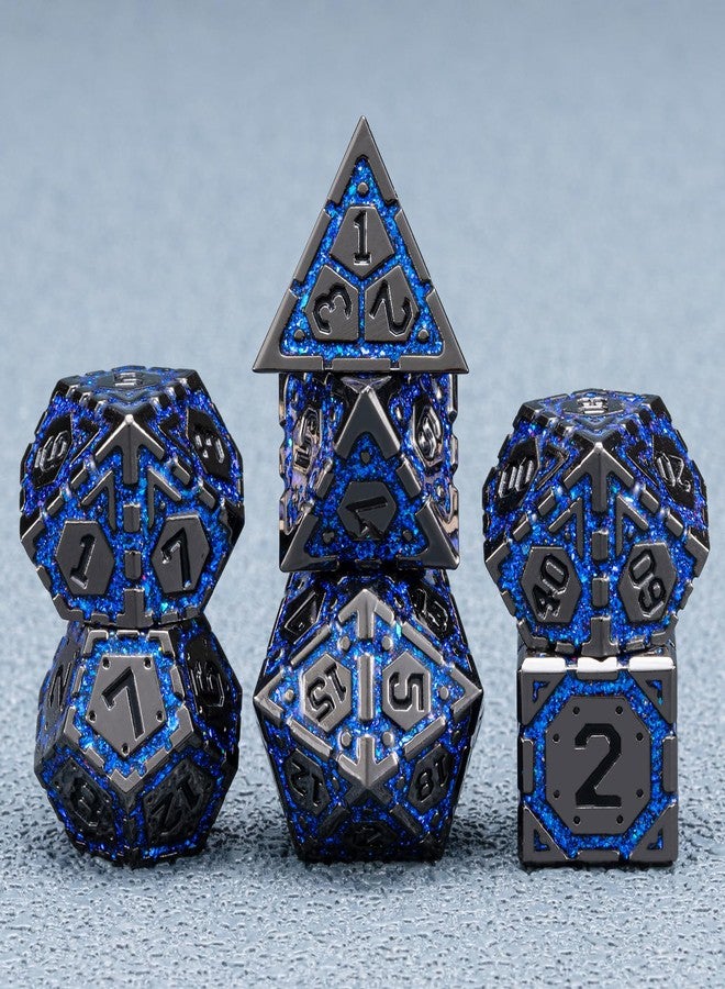 weyano DND Metal Dice Set with Cracks, Polyhedral Dice for RPG D&D Dungeons and Dragons RPG TTRPG D and D 7-Die with Gift Case (Black Nickel Sapphire Blue) - Image 4