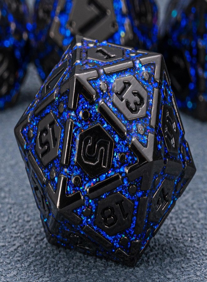 weyano DND Metal Dice Set with Cracks, Polyhedral Dice for RPG D&D Dungeons and Dragons RPG TTRPG D and D 7-Die with Gift Case (Black Nickel Sapphire Blue) - Image 1