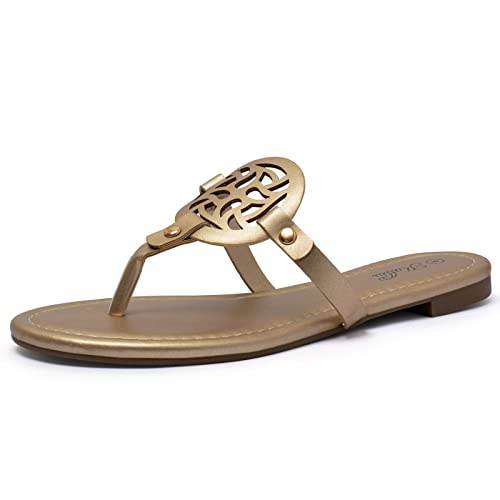 katliu Women's Flat Sandals Flip Flop Sandals Comfortable Dressy Thong Sandals Gold 9 - Image 1