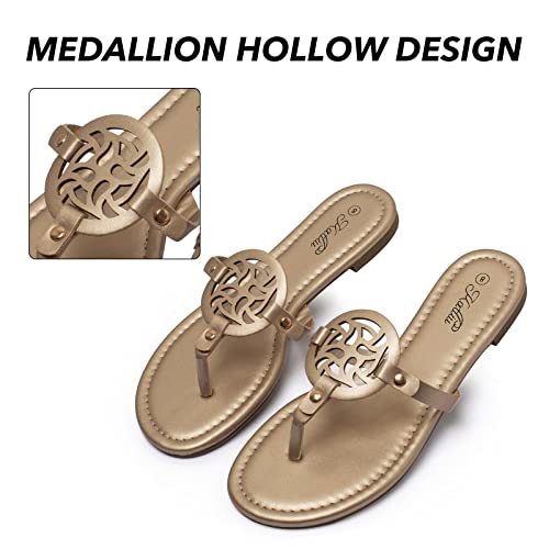 katliu Women's Flat Sandals Flip Flop Sandals Comfortable Dressy Thong Sandals Gold 9 - Image 2