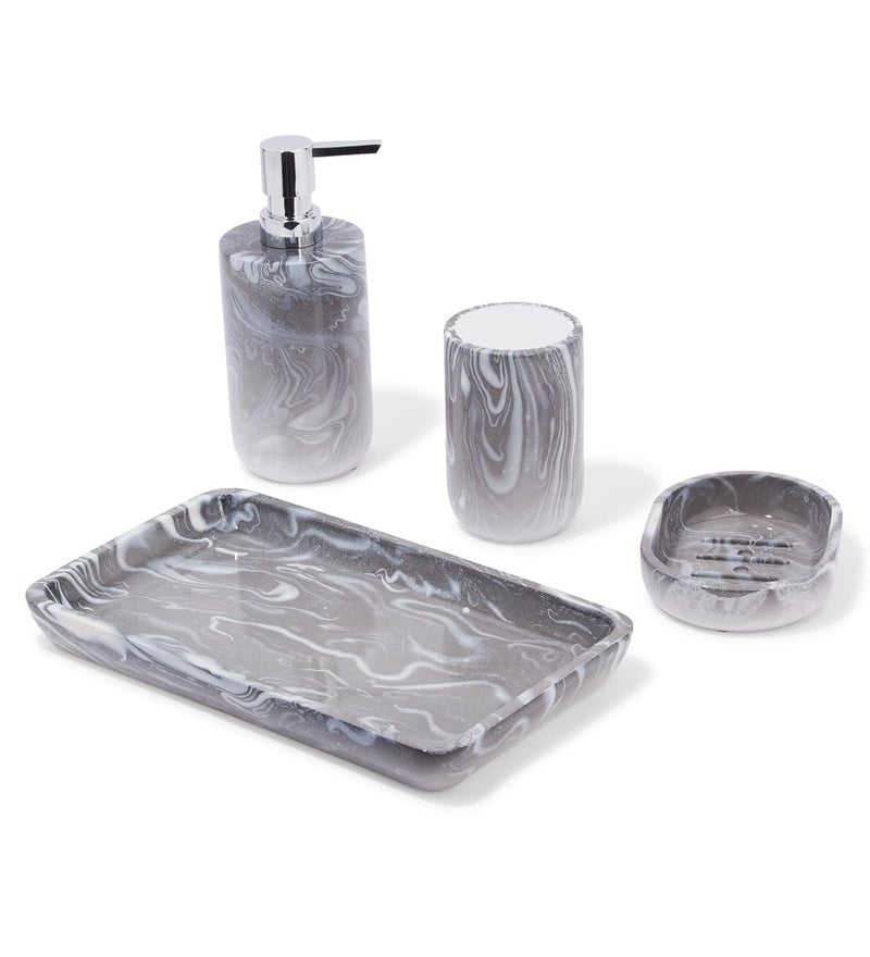 OBSESSIONS Set of 4 Pc Polyresin Bathroom Set Silver - Image 2