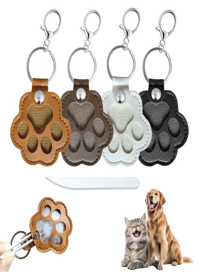 QQM 4PCS Pet Hair Keepsake Keychain, Dog Cat Fur Memory Storage Keyring, Paw Shaped Pet Memorial Key Chain, Leather Key Holder Charm for Purse Bag, Pet Lover Gift Set - Image 1