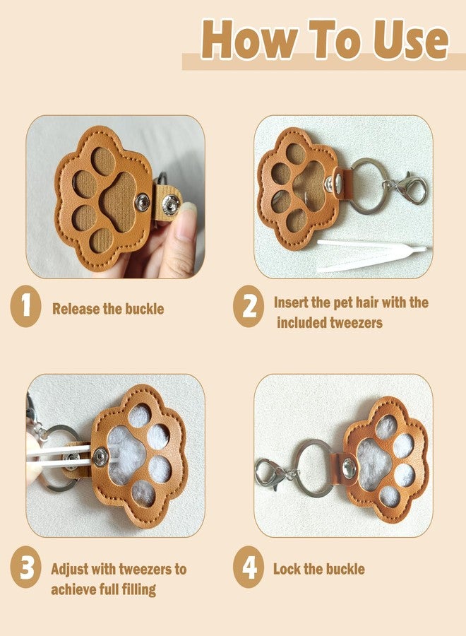 QQM 4PCS Pet Hair Keepsake Keychain, Dog Cat Fur Memory Storage Keyring, Paw Shaped Pet Memorial Key Chain, Leather Key Holder Charm for Purse Bag, Pet Lover Gift Set - Image 3