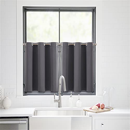 ChrisDowa Small Window Curtains for Kitchen and Bedroom - Grommet Short Thermal Insulated Room Darkening Curtains (2 Panels, Dark Grey, 34 x 36 Inch) - Image 2