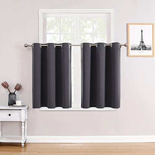 ChrisDowa Small Window Curtains for Kitchen and Bedroom - Grommet Short Thermal Insulated Room Darkening Curtains (2 Panels, Dark Grey, 34 x 36 Inch) - Image 1
