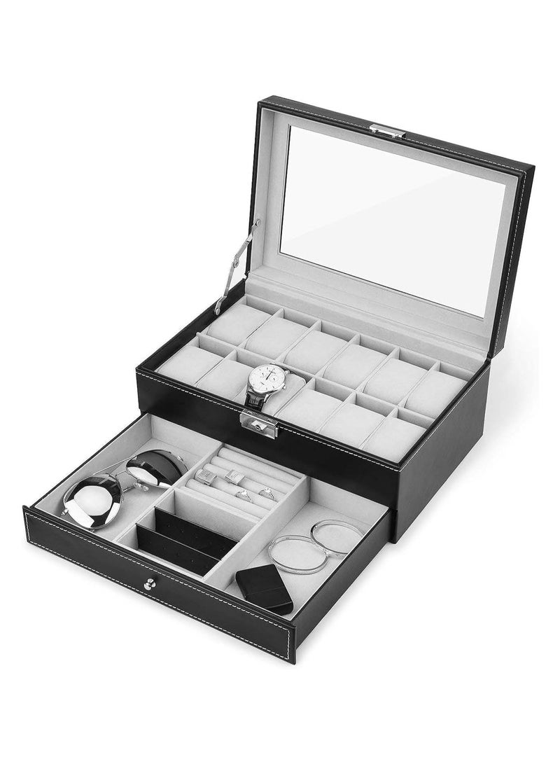 BLOOMING TIME Double-Layer Jewelry Storage Box with Drawer – Watch & Jewelry Display Case - Image 1