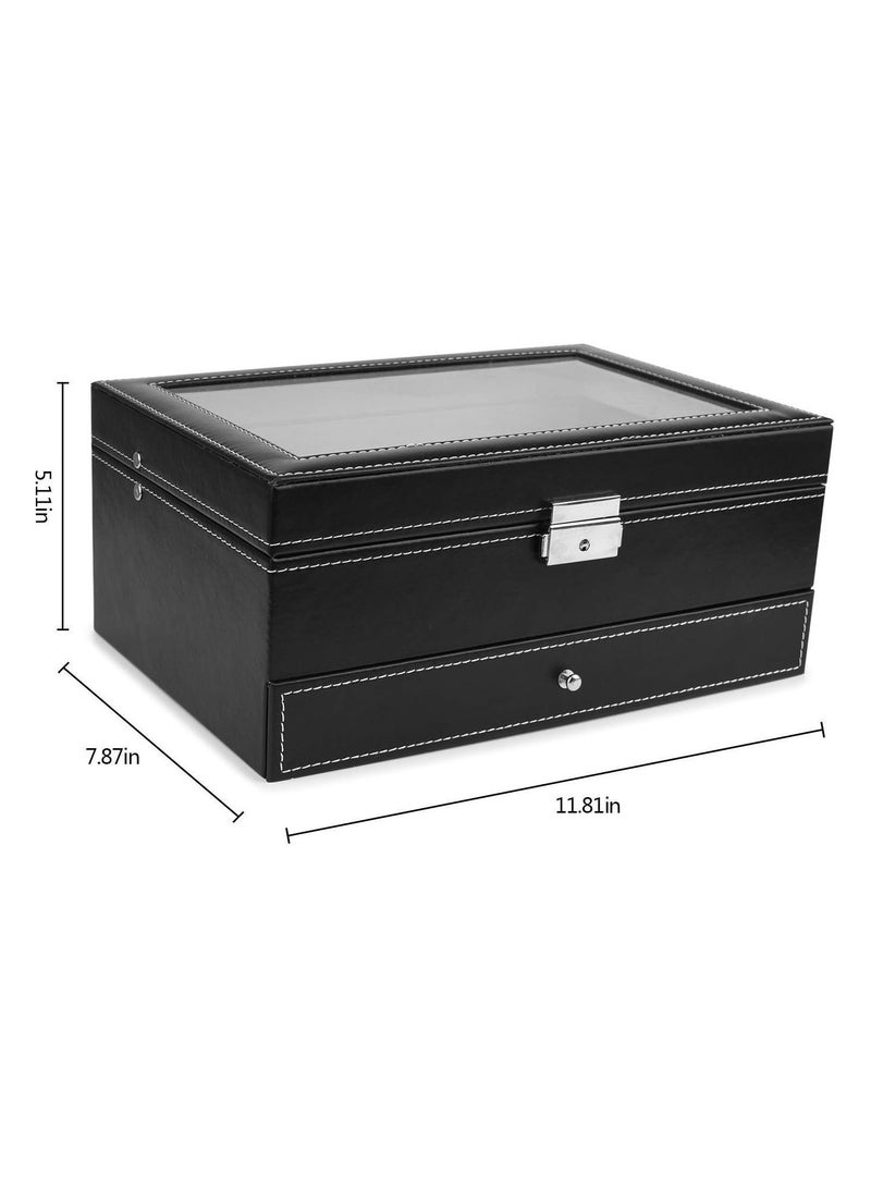 BLOOMING TIME Double-Layer Jewelry Storage Box with Drawer – Watch & Jewelry Display Case - Image 2