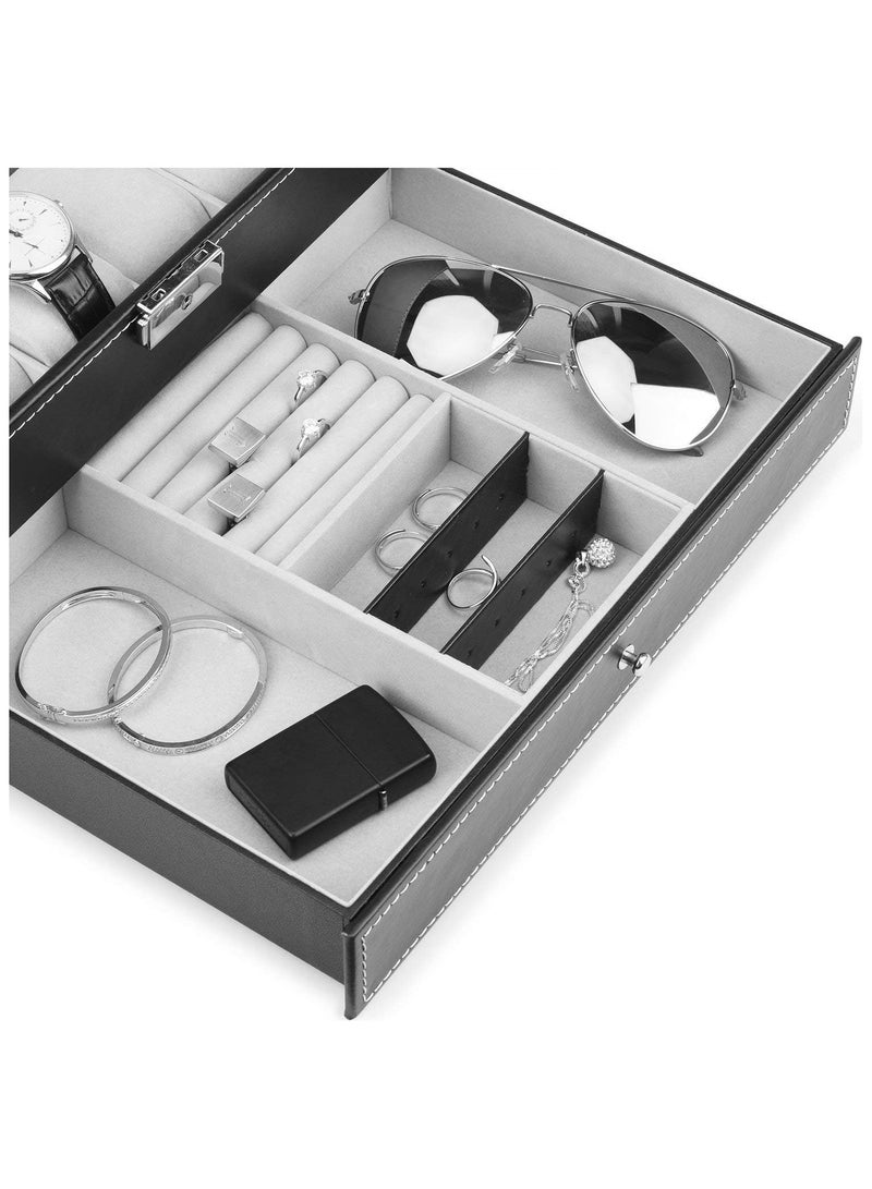 BLOOMING TIME Double-Layer Jewelry Storage Box with Drawer – Watch & Jewelry Display Case - Image 5