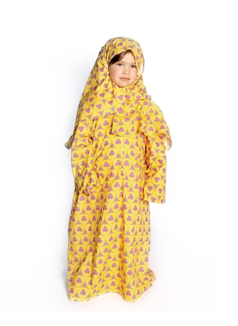 Manasek Kids Yellow Scarf & Prayer Dress Set with a Bag - 8-10 Years