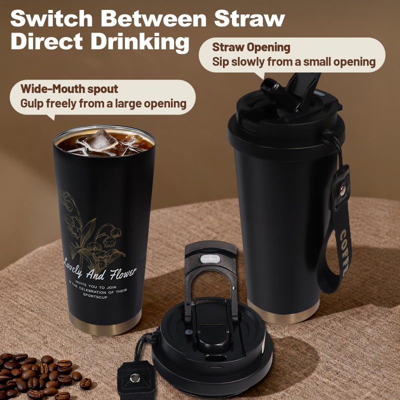 DITOSH Insulated Coffee Tumbler 17.9oz 530ml Travel Coffee Mug 316 Stainless Steel Dual Drink Openings Leakproof Lid Reusable Insulated Coffee Mug Hot and Cold Ideal Travel Mug for Coffee Lover Daily - Image 4