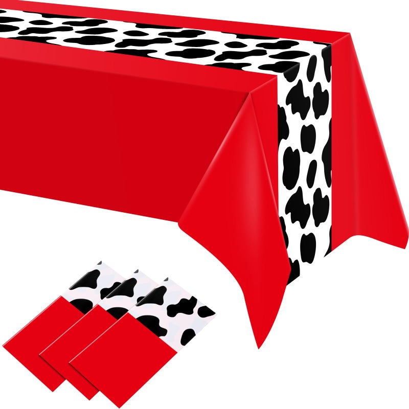 Remagr 54 x 108 Inch Cow Tablecloth for Party Decor Western Table Cloth Cowboy Print Plastic Rustic Table Runner Highland My First Rodeo Toys Farm Animal Holiday StoryElegant Pattern3 Pcs