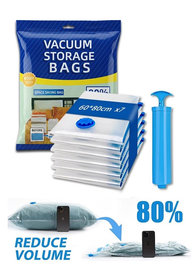 7-Piece Vacuum Storage Bags 60x80cm,Reusable Compression Space Saving Bags ,Foldable, Durable and Space Saver , with Free Hand Pump for Packing Clothes andBedding for Travel - Image 1
