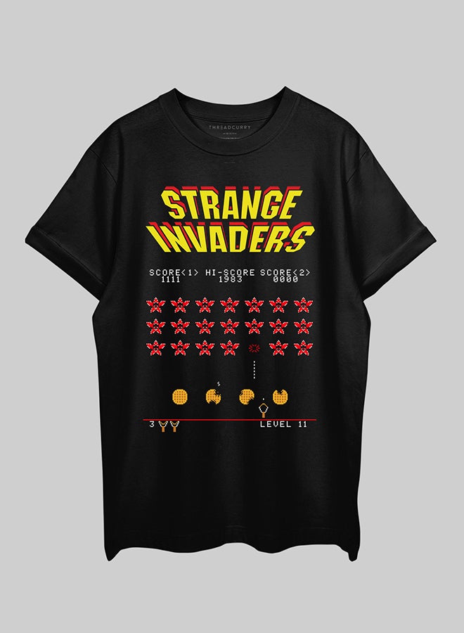 THREADCURRY THREADCURRY Strange Invaders Oversized Drop Shoulder Cotton Loose Printed T-Shirt for Men  - Image 1