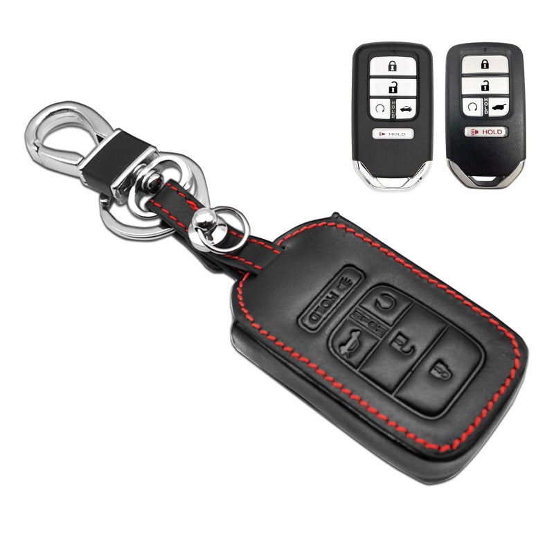 MECHCOS Compatible with Honda Accord Passport CR-V Civic Pilot HR-V Insight Key Fob Cover Case Leather Protector Key Chain Holder - Image 1