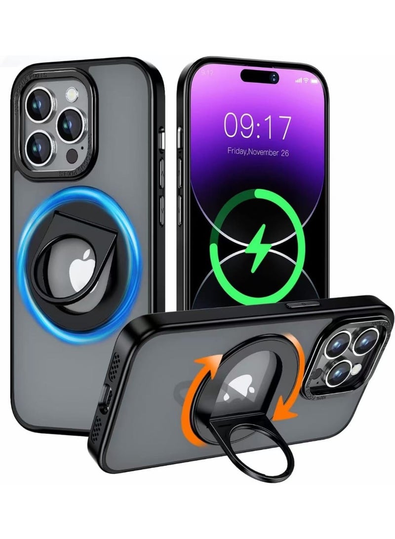 SYOSI Case for iPhone 15 Pro Max for Mgsafe with 360° Rotatable Adjustable Horizontal and Vertical Ring Holder, Anti-Fingerprint, Anti-Drop, Military Shock Protection for iPhone 15 Pro Max 6.7" (Black) - Image 1