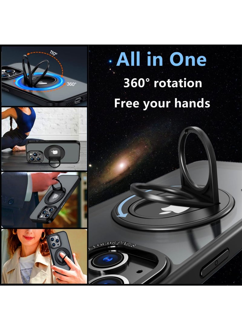 SYOSI Case for iPhone 15 Pro Max for Mgsafe with 360° Rotatable Adjustable Horizontal and Vertical Ring Holder, Anti-Fingerprint, Anti-Drop, Military Shock Protection for iPhone 15 Pro Max 6.7" (Black) - Image 3