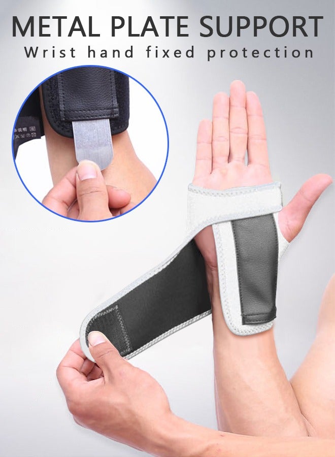 GROIC One Pair Wrist Compression Wrap Brace for Carpal Tunnel, Adjustable Support Strap bands, Wrist Brace Straps Sports Fixed Protection Steel Plate Palm , Removable Support Metal Sheet - Grey - Image 2