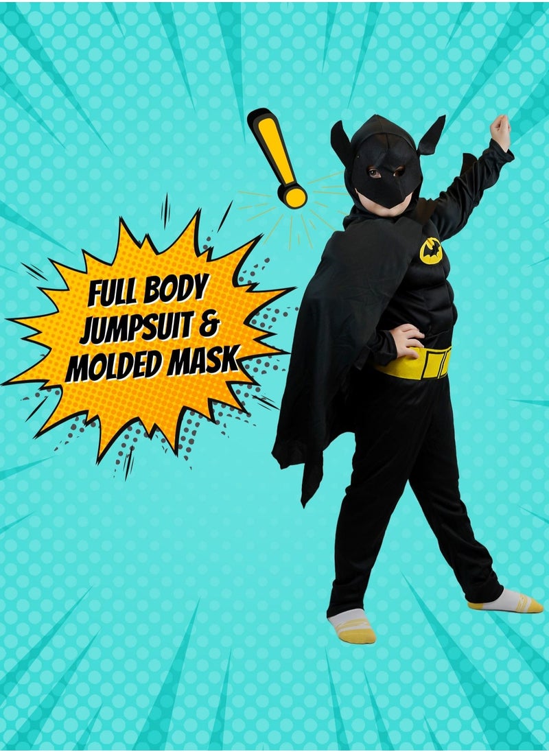 FITTO - Fitto Kids Batman Costume Pretend Play Full Batman Costume For Kids with LED Face Mask and Cape, Large - Image 1