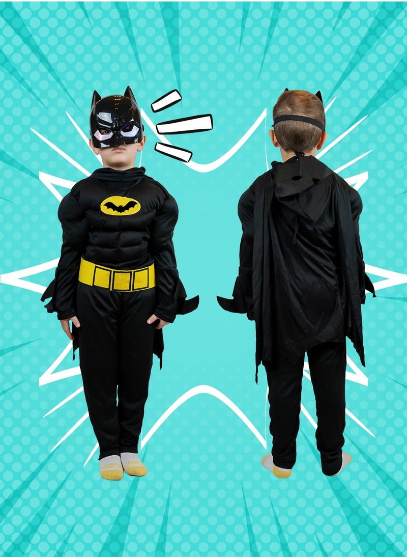 FITTO - Fitto Kids Batman Costume Pretend Play Full Batman Costume For Kids with LED Face Mask and Cape, Large - Image 1