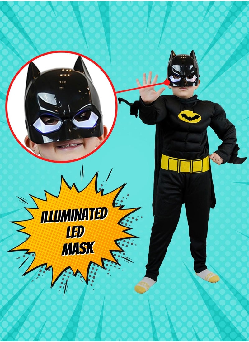 FITTO - Fitto Kids Batman Costume Pretend Play Full Batman Costume For Kids with LED Face Mask and Cape, Large - Image 1