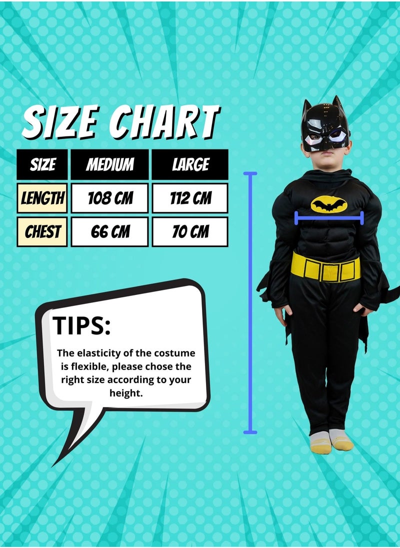 FITTO - Fitto Kids Batman Costume Pretend Play Full Batman Costume For Kids with LED Face Mask and Cape, Large - Image 1