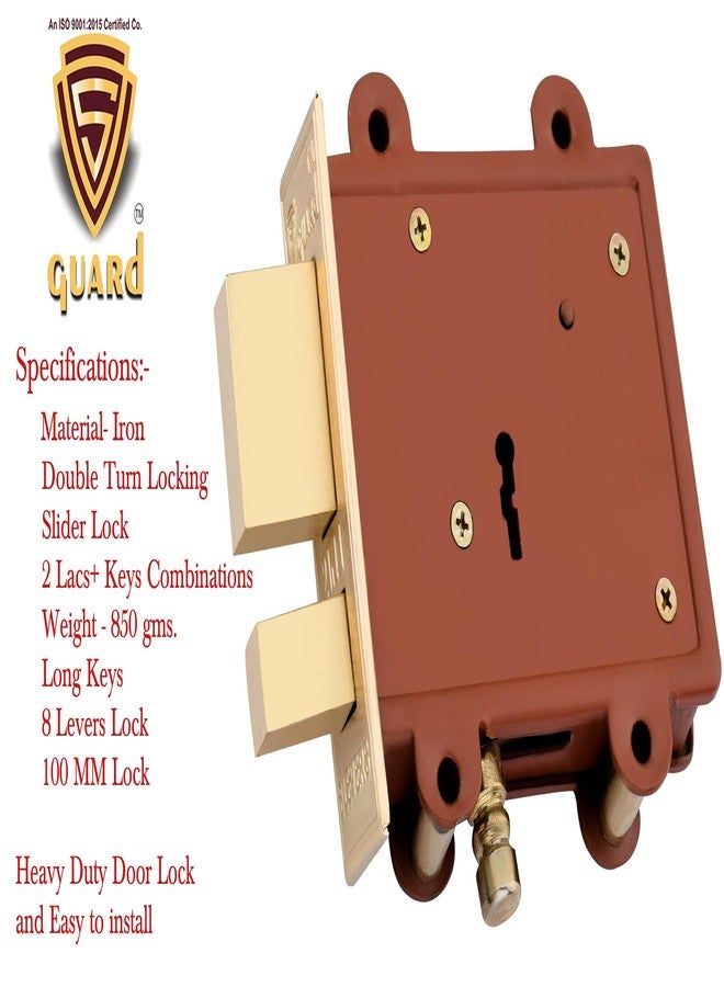 S-GUARD Door Lock for Shop, Main Gate, Godowns, Offices, Warehouse, Trucks - Powder Coated, 100MM, 10 Levers, Both Side Locking (Red) - Image 2