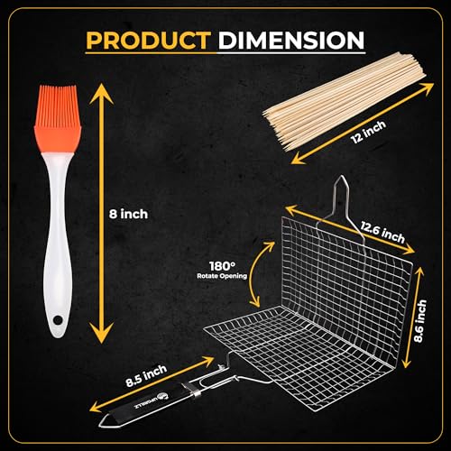 UPGRILLZ Fish Grill Baskets for Outdoor Grill Vegetables, Fish Grilling rack for Grill, BBQ Grilling Basket, Stainless steel Grill Basket for Veggies, shrimp Includes 50 skewers, Silicon Brush, and Carry Bag - Image 2