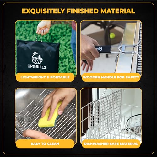 UPGRILLZ Fish Grill Baskets for Outdoor Grill Vegetables, Fish Grilling rack for Grill, BBQ Grilling Basket, Stainless steel Grill Basket for Veggies, shrimp Includes 50 skewers, Silicon Brush, and Carry Bag - Image 5