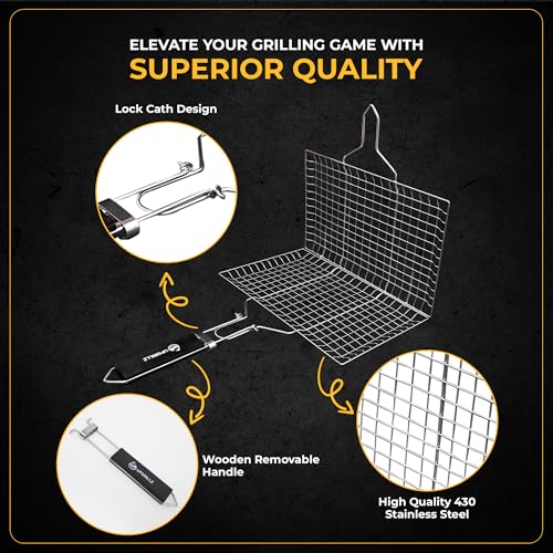 UPGRILLZ Fish Grill Baskets for Outdoor Grill Vegetables, Fish Grilling rack for Grill, BBQ Grilling Basket, Stainless steel Grill Basket for Veggies, shrimp Includes 50 skewers, Silicon Brush, and Carry Bag - Image 3