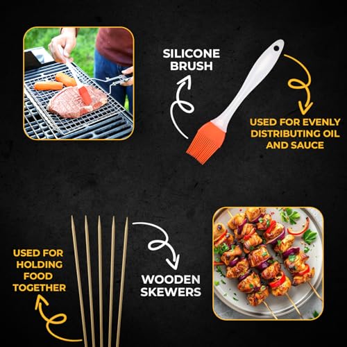 UPGRILLZ Fish Grill Baskets for Outdoor Grill Vegetables, Fish Grilling rack for Grill, BBQ Grilling Basket, Stainless steel Grill Basket for Veggies, shrimp Includes 50 skewers, Silicon Brush, and Carry Bag - Image 4