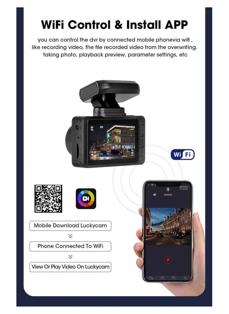 Generic - 4K Dash Cam 3840x2160P Built-in GPS/WiFi Dual Dash Cam for Car Dash Cam, Front and Rear with Sony Sensor, 170° FOV, WDR, Night Vision, Parking Monitor - Image 1