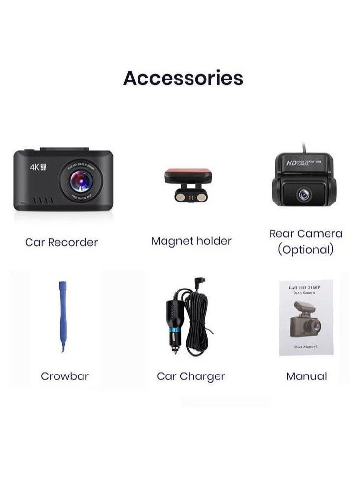 Generic - 4K Dash Cam 3840x2160P Built-in GPS/WiFi Dual Dash Cam for Car Dash Cam, Front and Rear with Sony Sensor, 170° FOV, WDR, Night Vision, Parking Monitor - Image 1