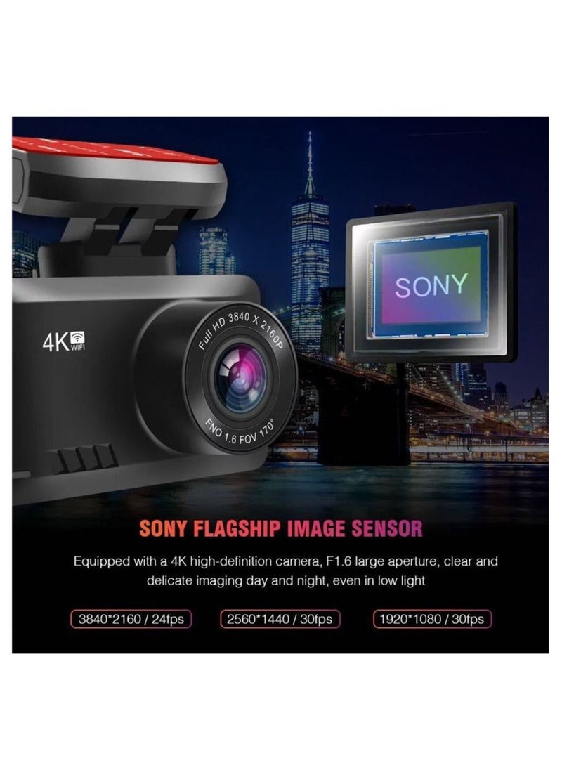 Generic - 4K Dash Cam 3840x2160P Built-in GPS/WiFi Dual Dash Cam for Car Dash Cam, Front and Rear with Sony Sensor, 170° FOV, WDR, Night Vision, Parking Monitor - Image 1