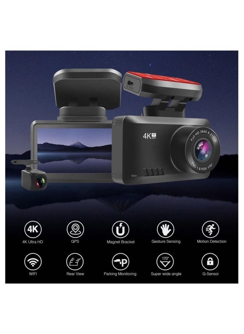 Generic - 4K Dash Cam 3840x2160P Built-in GPS/WiFi Dual Dash Cam for Car Dash Cam, Front and Rear with Sony Sensor, 170° FOV, WDR, Night Vision, Parking Monitor - Image 1