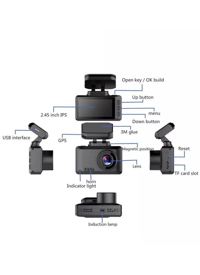 Generic - 4K Dash Cam 3840x2160P Built-in GPS/WiFi Dual Dash Cam for Car Dash Cam, Front and Rear with Sony Sensor, 170° FOV, WDR, Night Vision, Parking Monitor - Image 1