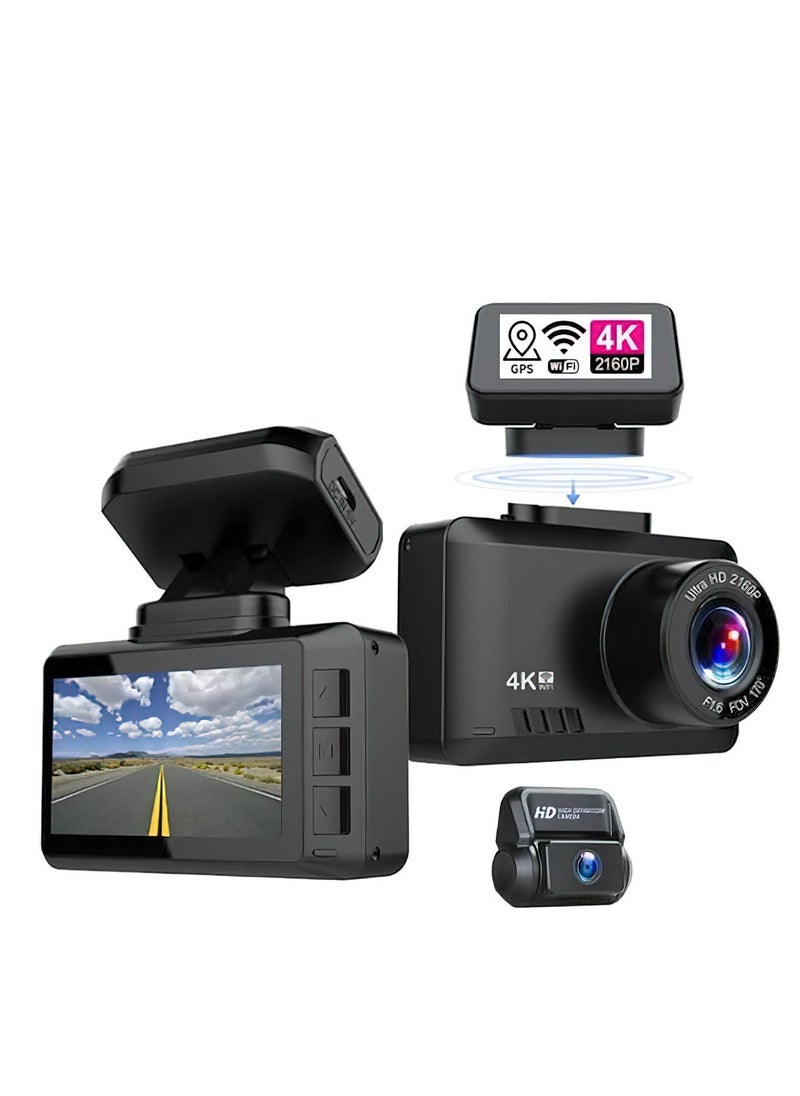 Generic - 4K Dash Cam 3840x2160P Built-in GPS/WiFi Dual Dash Cam for Car Dash Cam, Front and Rear with Sony Sensor, 170° FOV, WDR, Night Vision, Parking Monitor - Image 1