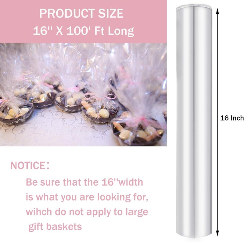 Morepack Cellophane Wrap Roll, Width16 in x 100 Ft Plastic Gift Basket Wrap,Clear Wrapping Paper - Image 2