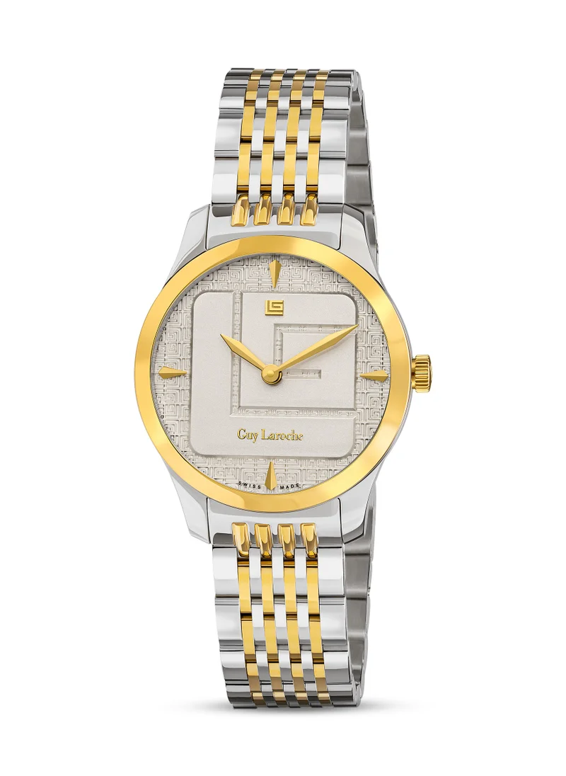 غاي لاروش Maxime Watch for Women with Silver and Gold Stainless Steel Bracelet 29 mm 5 Atm