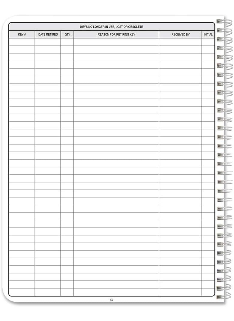 BookFactory BookFactory Key Control LogbookJournalKeys Log Book  120 Pages 85 x 11 WireO LOG1207CWPPKeyControl  - Image 3
