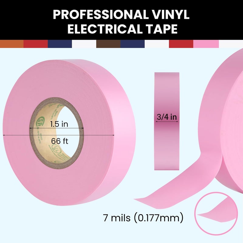 Lichamp شريط كهربائي ملون مقاوم للماء من ليشامب 10 عبوات، 3/4 بوصة × 66 قدم، شريط كهربائي صناعي من الدرجة UL/CSA، ألوان فائق الفينيل، 1075C3 - Image 3