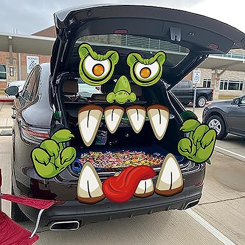 PARTYLOUD Trunk or Treat Car Decorations Kit for SUV, Halloween Cute Monster Face Trunk or Treat Car Decorations Kit, Outdoor Halloween Garage Door Decorations - Image 2