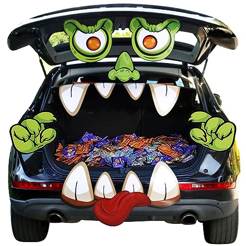 PARTYLOUD Trunk or Treat Car Decorations Kit for SUV, Halloween Cute Monster Face Trunk or Treat Car Decorations Kit, Outdoor Halloween Garage Door Decorations - Image 1