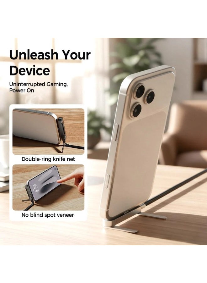كابل شحن USB-C مجدول 2 في 1 مع حامل هاتف قابل للطي، شحن سريع 240 واط - Image 2